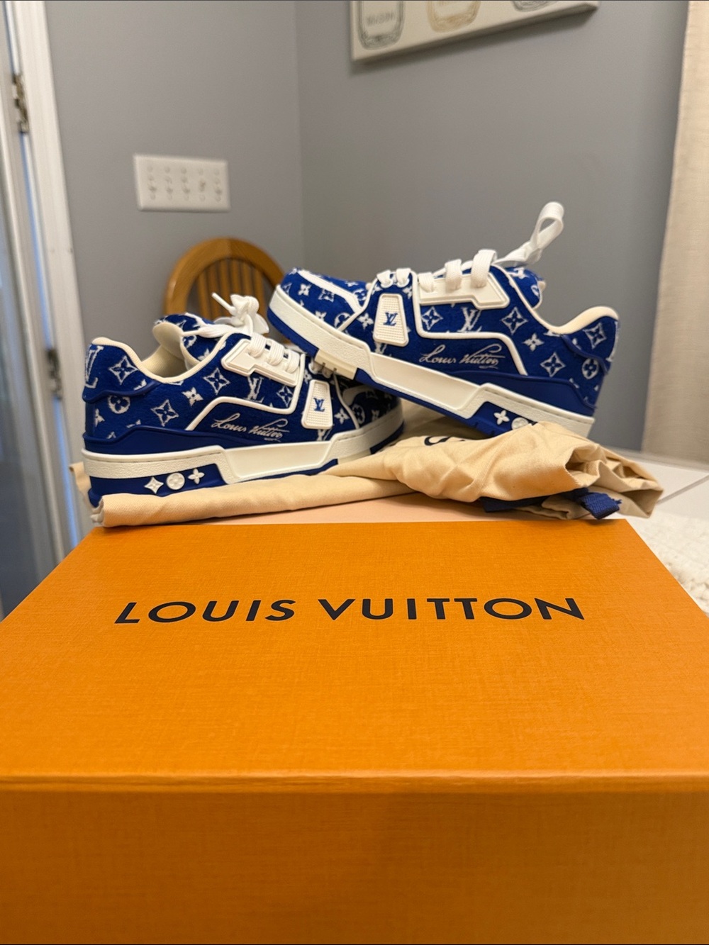 Louis Vuitton Blue and White Monogram Kids Sneakers